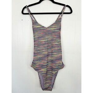 Aerie Rainbow Textured Lace Up Back One Piece Full Coverage Swimsuit Medium Long